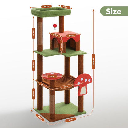 PAWZ Road Arbre à chat Design Spacieux Grande Hamac Dur Stable Avec hamac et belle maison pour chat - Cactus vert - 143 cm