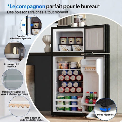 Mini réfrigérateur - Memkey - 76 L - 43,5 x 40 x 71,6 cm - Noir - LED, 6 L congélateur