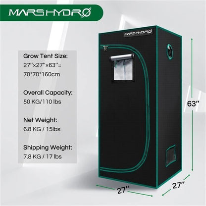 Tente de Culture Intérieure MARS HYDRO 70x70x160cm - Boîte de Culture 1680D Mylar Réfléchissante - Noir Grow Tent