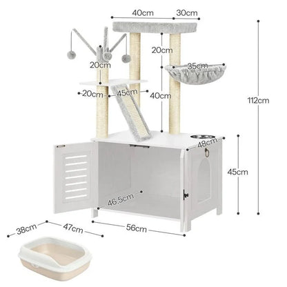 HOOBRO Arbre à Chat avec Maison de Litière pour Chat, Maison pour Chat en Bois avec Tour à Chat, Grège