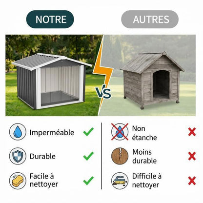 Cage pour chien meuble - Memkey - 80 x 56 x 69,5 cm - Panneau de particules et acier blanc - Roulettes, double porte