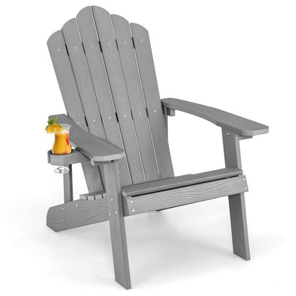 COSTWAY Fauteuil de Jardin Adirondack en HIPS Bois Massif Imperméable avec Porte-Gobelet Charge 170KG pour Piscine Terrasse, Noir