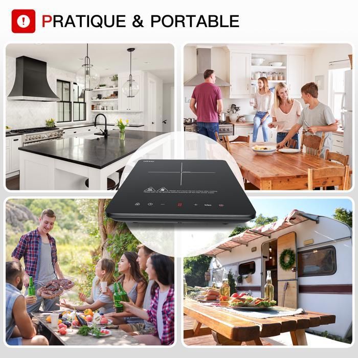 Plaque à Induction - ISEASY - 4 Foyers - 6800W - Écran Tactile - Verre Trempé