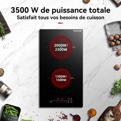 GASLAND IH30BF Plaque à Induction 30cm, Table de Cuisson Encastrable à Induction 2 Foyers 3500W