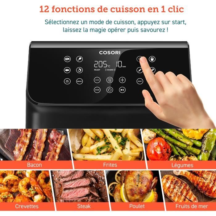 Friteuse sans huile COSORI - Premium II Chef Edition - Capacité 6,2L - 12 programmes - Pack 50 papiers cuisson - 1700W - Noir
