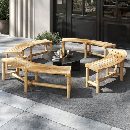 Banc de Jardin Extérieur Incurvé COSTWAY, Bois Massif, 2-3 Personnes, sans Dossier, Charge 360 kg, pour Patio Piscine, Naturel
