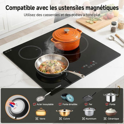 Table de cuisson 3 foyers AMZCHEF 9 niveaux de puissance 7400W avec 3 boosters Encastrable