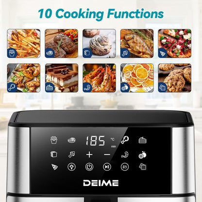DEIME Air Fryer 5L+5L - Friteuse sans huile Capacité 10L - 8 Préprogrammes - 2400W - Séparateur amovible - Fenêtre - Noir