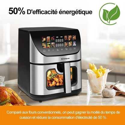 Friteuse XXL 8,5L Air Fryer avec Fenêtre de Visualisation & Écran Couleur, 12 Programmes, 1800W, Nettoie Facilement, Noir