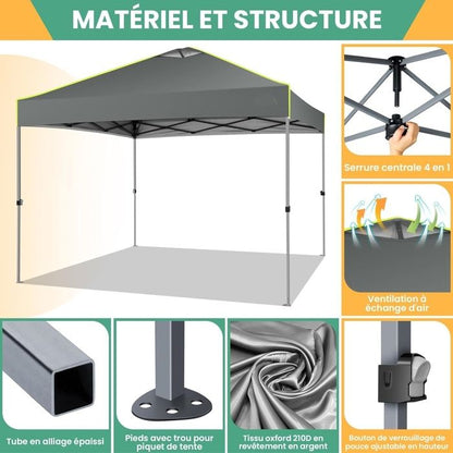 Tonnelle de Jardin Exterieur ImperméAble Tente De Reception Avec 4 Panneaux LatéRaux,Uv 50+ -Gris