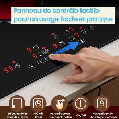 Plaque Vitrocéramique 4 Feux Encastrable,Sndoas 60cm Table de Cuisson,9 Niveaux de Puissance, Minuteur Intégré,6700W