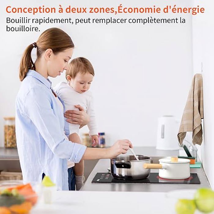 Plaque Vitrocéramique - ISEASY - 2 Feux - 3000W - Sensitives - Verrouillage enfant