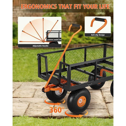 Chariot de Jardin Basculeur Renforcé - Capacité 600 lb (272 kg) -Réglable à 180° - Roues Tout-Terrain 10"- Résistant à la Rouille