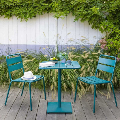 Table de jardin carrée "Phuket" bleu canard 2 places en acier traité époxy - Hespéride