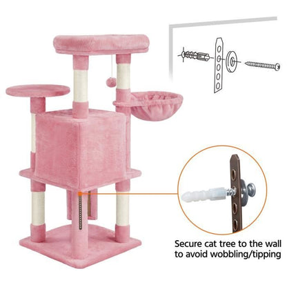 Yaheetech Arbre à Chat en Sisal Griffoir Grattoir Tour de Jeux pour Chat avec Centre d'activités Arbre a Chat Hauteur 107cm Rose
