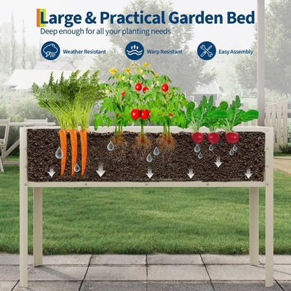 Bac Potager Surélevé sur roulettes 60x60x70 cm, Carré Potager Métal blanc avec réserve d'eau et freins, Jardinière auto-arrosante