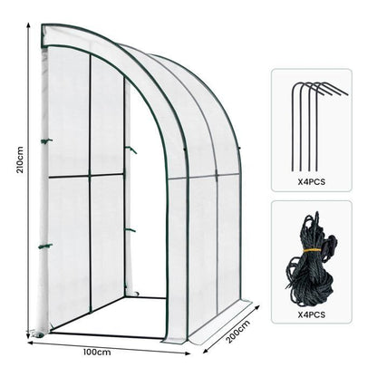 WOLTU Serre de Jardin avec Bâche PE Renforcée Imperméable, Serre d'hivernage Murale adossée, 200x100x210cm, Blanc W0UETT0054