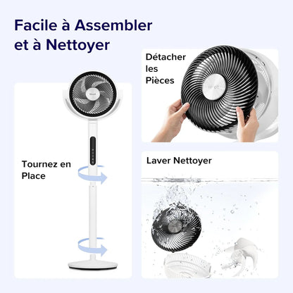 LEVOIT Ventilateur sur Pied 20 dB Silencieux, Puissant 2465 m³/h, Flux d'air 7.5 m/s, avec Télécommande, Oscillant 90°+120°,4 Modes 12 Vitesses, Minuterie 12h, Réglage Hauteur Circulation d'Air