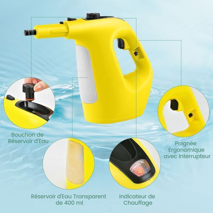 Nettoyeur Vapeur à Main 1500W Punaises de Lit COSTWAY-Réservoir 400 ml-2 Bar-14 Accessoires-125 ℃-Verrou de Sécurité Enfants-Vert