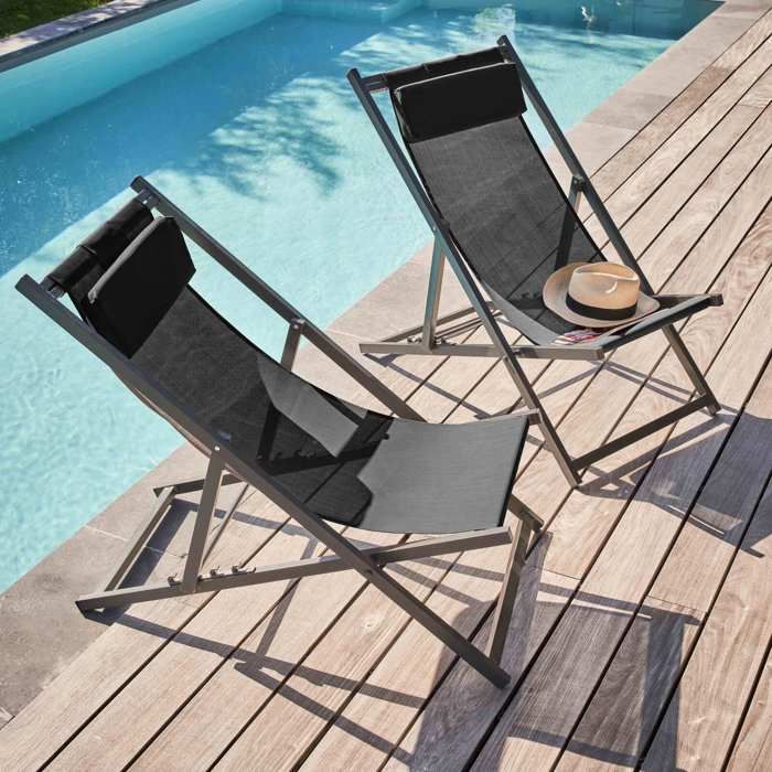 Lot de 2 transats en aluminium anthracite Santiago - Oviala