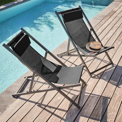 Lot de 2 transats en aluminium anthracite Santiago - Oviala
