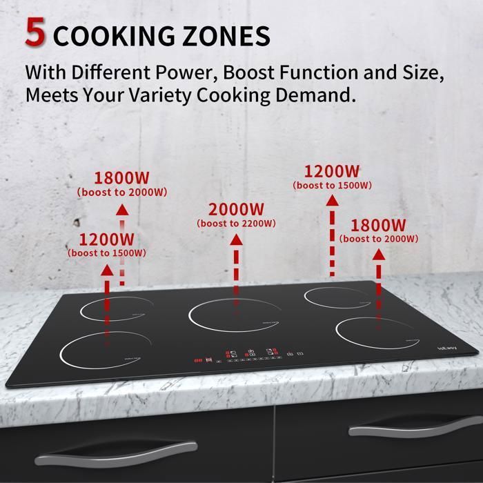 Plaque à Induction - ISEASY - 4 Foyers - 6800W - Écran Tactile - Verre Trempé