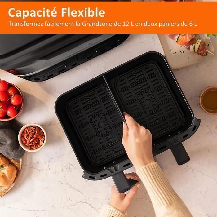 Friteuse sans Huile 12L - Panier Flexible - Écran LED - Cuisson 360° Sans Huile - 10 Programmes - Fenêtre transparente - Air fryer