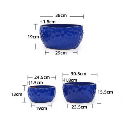 Lot de 3 Pots de Fleurs en Céramique Fait Main - 38/30/25 cm - Bleu Antique