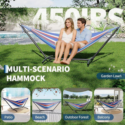 Hamac Double avec Support - 450 lbs, Toile Coton & Coussin Amovible - Pour Jardin, Intérieur/Extérieur, Vert