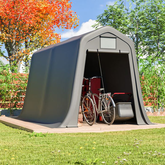 Abri de Jardin 7.8 m² Gris - Tente de Stockage Extérieur Étanche avec Porte Roulant et Ouvertures d'Aération, 213 x 366 x 225 cm