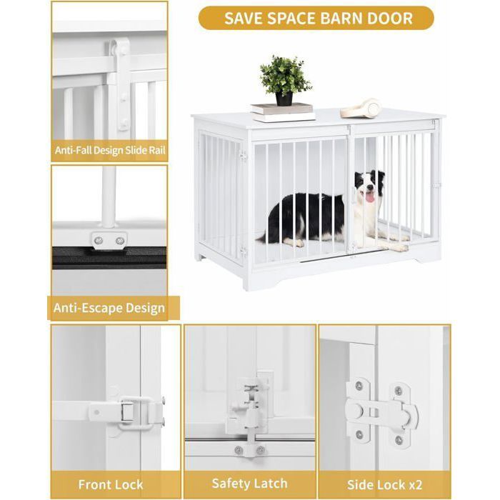 100cm Cage pour Chiens, Table d’Appoint, Niche Moderne pour Chiens, Cage pour Chiots, Maisonnette pour Animaux, 2 Portes