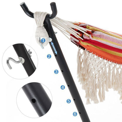 Mondeer Hamac Bohème Double Extérieur sur Pied avec Support | Charge Max 200kg | Cadre Fer Réglable + Sac de Transport | Rouge