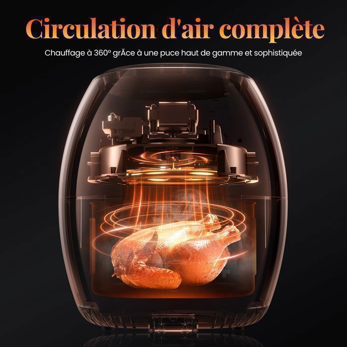 Airfryer 8L 2200W,Friteuse sans huile 2 compartiments,Fenêtre de Visualisation,10 Programmes Automatiques,Friteuse à air chaud