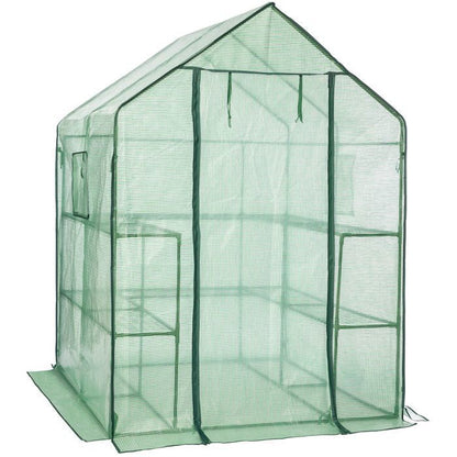 Serre de Jardin avec 10 Étagères, Abri pour Plantes, avec Porte Enroulable, Fenêtre, Fermeture Éclair,  145 x 141 x 198 cm,Vert