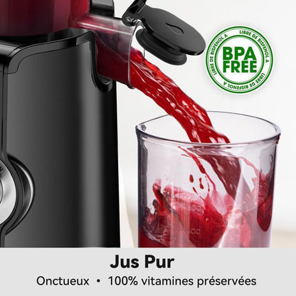 Extracteur de Jus - Sans Préparation - Grande goulotte 115 mm à fruits entiers -Nettoyage Rapide -Rendement en jus de 99 % -Noir