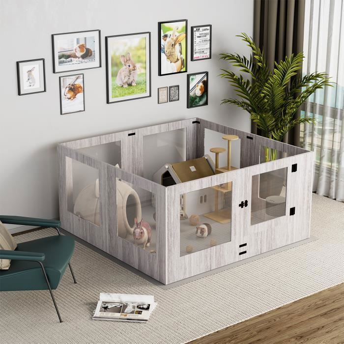 Parc pour Petits Animaux Enclos Lapin Intérieur Rongeur Chiot Cochon d'Inde - 6 Panneaux - 124x63x40cm