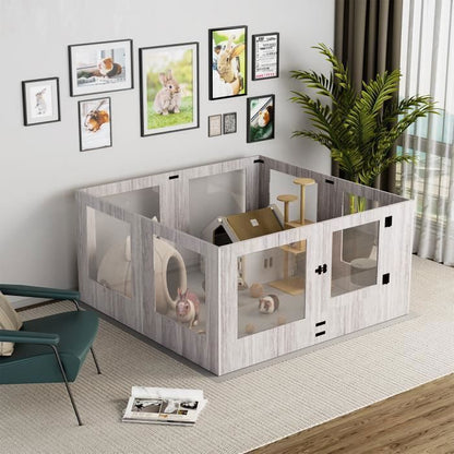 Parc pour Petits Animaux Enclos Lapin Intérieur Rongeur Chiot Cochon d'Inde - 6 Panneaux - 124x63x40cm