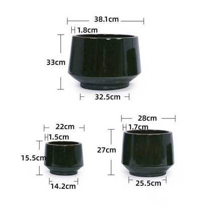 Lot de 3 Pots de Fleurs en Céramique Fait Main - 38/28/23 cm - Vert Antique
