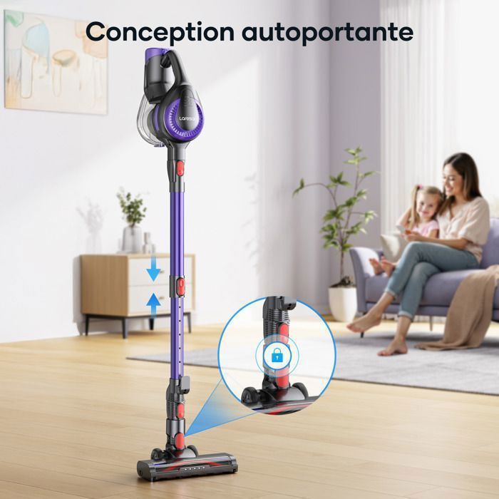 Aspirateur Balai sans Fil- Laresar V10-45Mins- 48000PA- Batterie Amovible-Technologie Yeux verts-Léger-Tapis et Poils d’Animaux