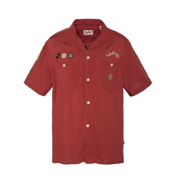 Chemise Schott SHBOWLING - SCHOTT - Rouge - Col camionneur - Manches courtes - Fermeture boutonnée