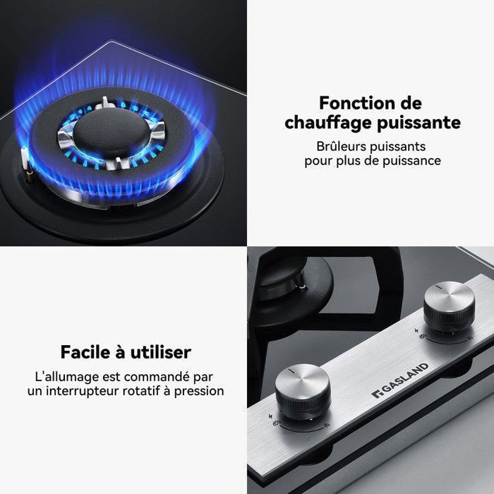 GASLAND GH30BF Plaque de Cuisson Gaz 2 Feux, Plaque gaz Verre trempé, GPL/gaz naturel Noir 30 cm