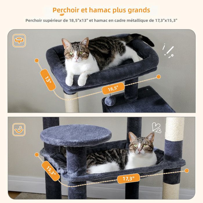 PAWZ Road Arbre à chat Design Spacieux Grande Hamac Dur Stable Avec hamac et belle maison pour chat - Cactus vert - 143 cm