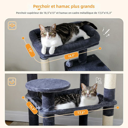 PAWZ Road Arbre à chat Design Spacieux Grande Hamac Dur Stable Avec hamac et belle maison pour chat - Cactus vert - 143 cm