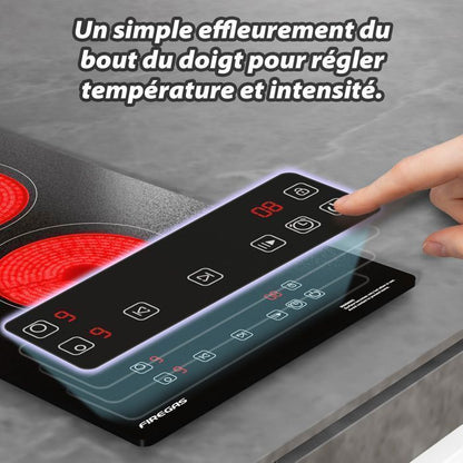 Plaque de Cuisson Vitrocéramique FIREGAS - 4 zones 7200W - L59 x P52 cm - Noir