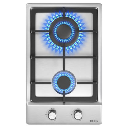 Plaque de Cuisson Gaz - ISEASY - 2 Feux - Inox - Encastrable - Allumage par Impulsion