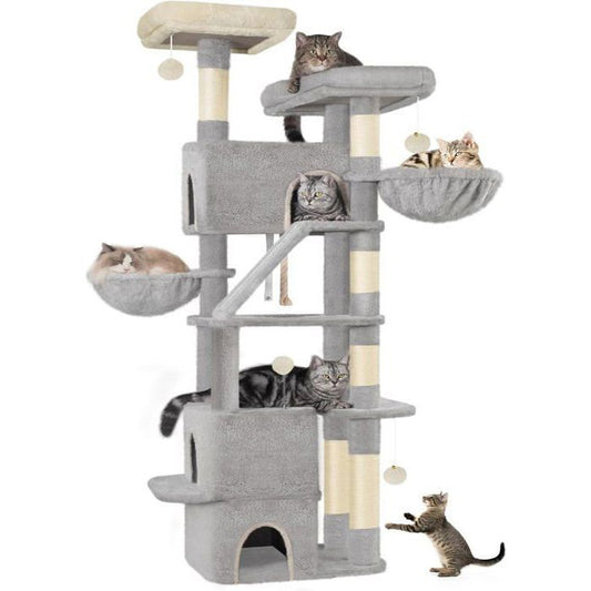 185 cm Arbre à Chat, Grande Tour à Chat pour Chats d'intérieur, Meuble de Maison pour Chat avec 2 Plates-Formes, 3 Condos