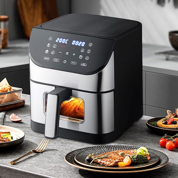 10 en 1 Friteuse sans huile 8L Professionnel - 10 Programmes - Avec Fenêtre visible et Ecran tactile - Noir