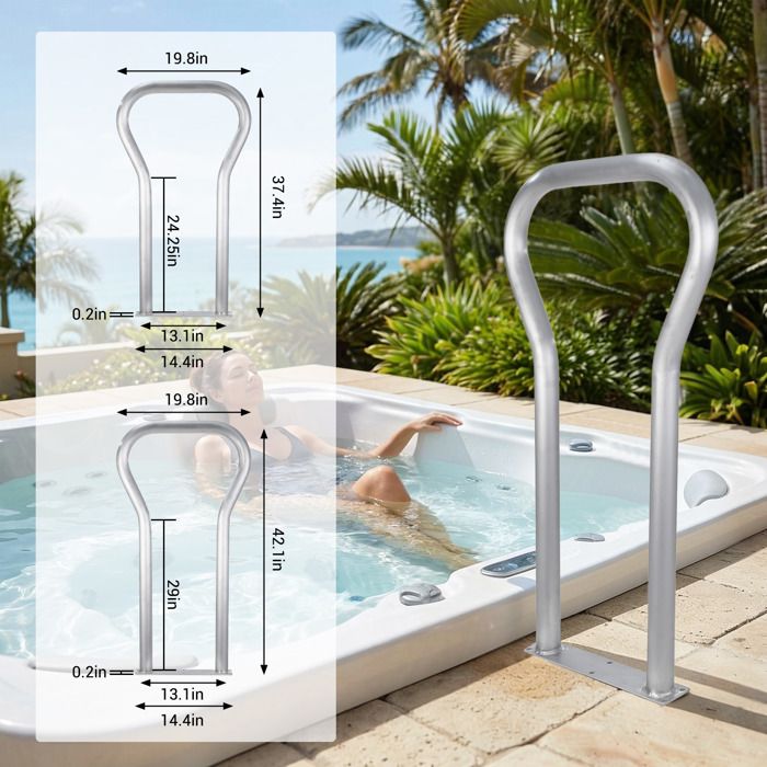 Rampe De Piscine 42.1x19.7in Aluminium Antidérapant, Barre Murale avec Embases, 100kg, Pour Piscine, Spa, Quai, Kit complet inclus