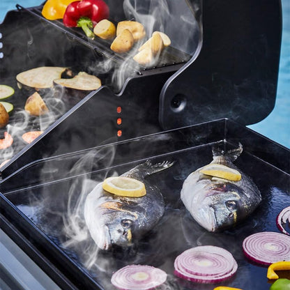 - Barbecue Bi-Energy Gun Metal XL - Barbecue Charbon et Plancha 60 x 42 cm à gaz avec brûleur latéral -12,95 KW