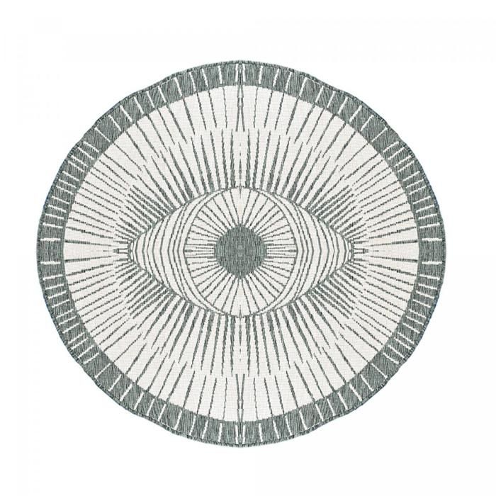Tapis rond d'extérieur, kilim reversible Ø120cm LYN2 B ROND REVERSIBLE orange et crème